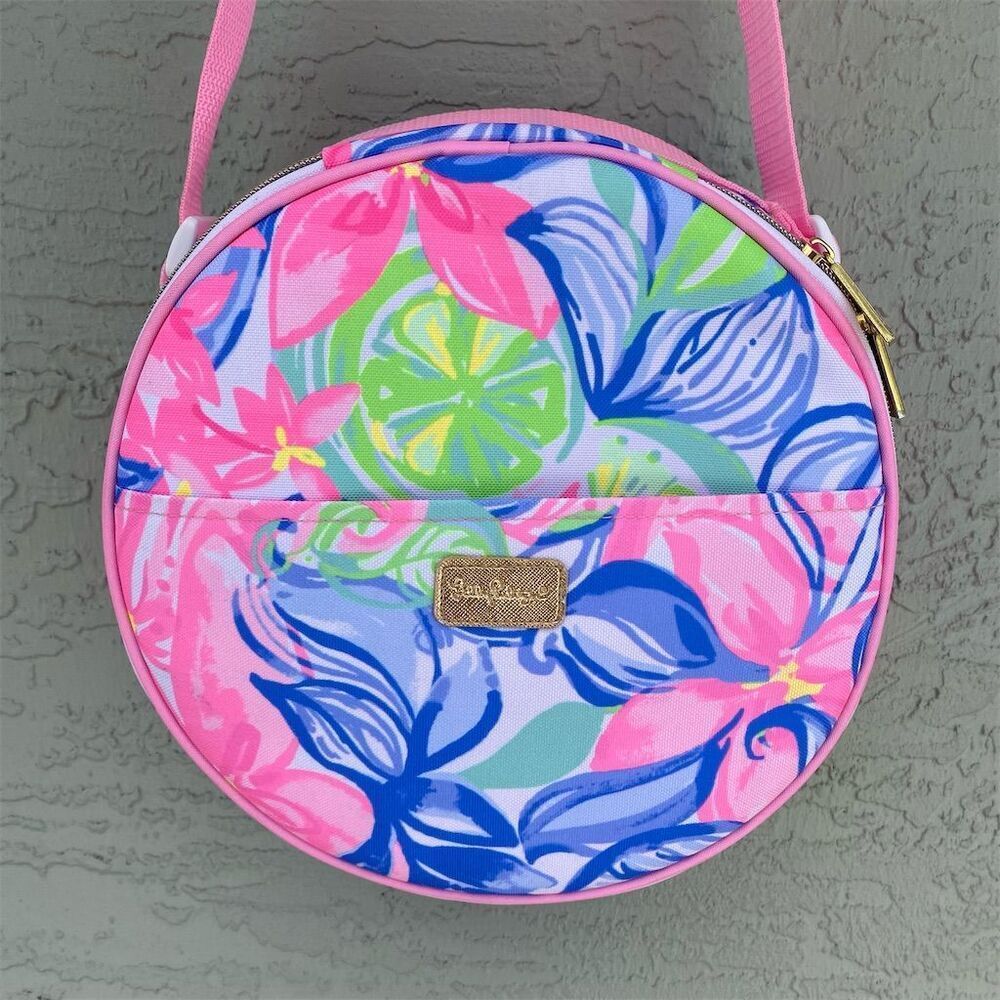 Lilly Pulitzer Tropical Print Havana Round Picnic Bag with Utensil Storage